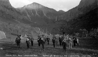Telluride Band in Bridal Veil Park Ingram and Bridal Veil Falls, 1886 by Charles Goodman